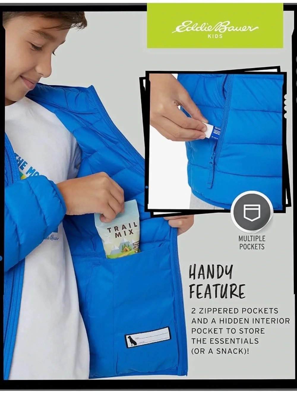 Eddie Bauer Kids Bright Blue Down Cirruslite Hooded Puffer Jacket